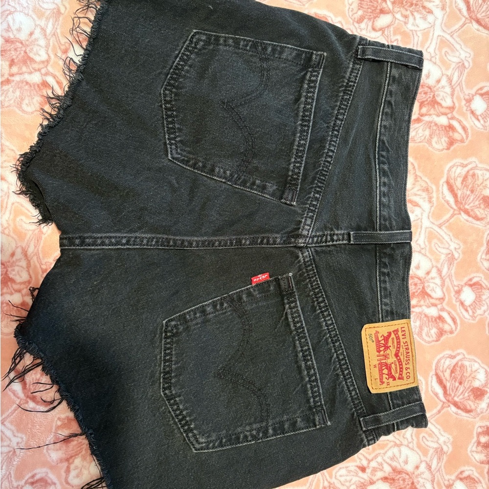 Black Denim Frayed Shorts